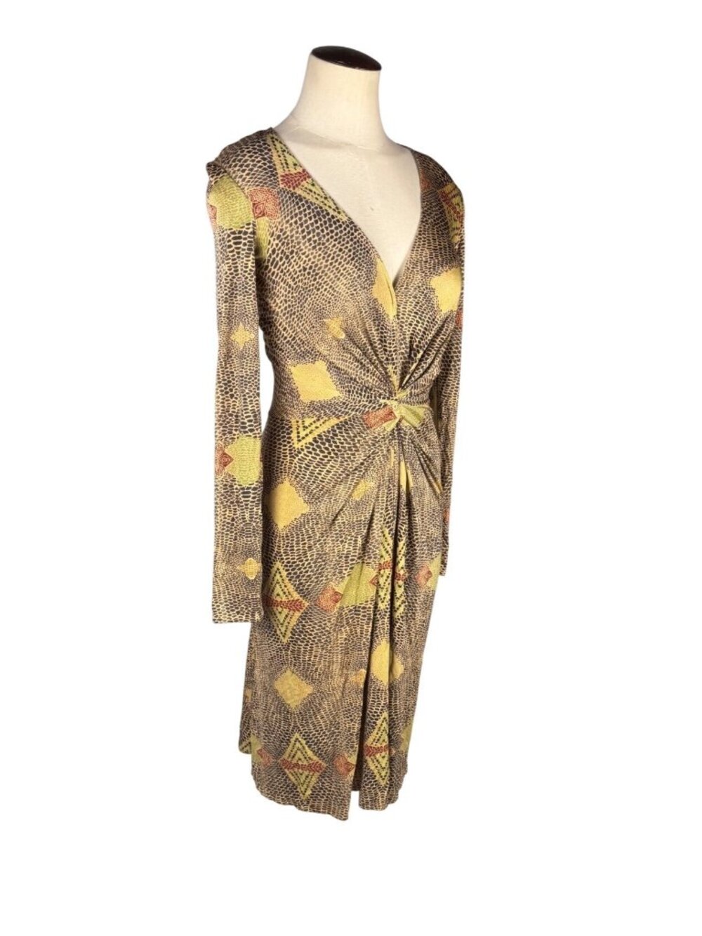 ISSA London Womens Silk Twist Front Geometric Patterned Dress UK 8 US 4 Long Sle